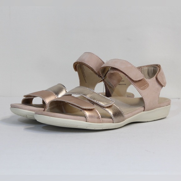 Earth Women's Surreal Tan & Gold Metallic Leather Adjustable Sandals NWT - Picture 8 of 9